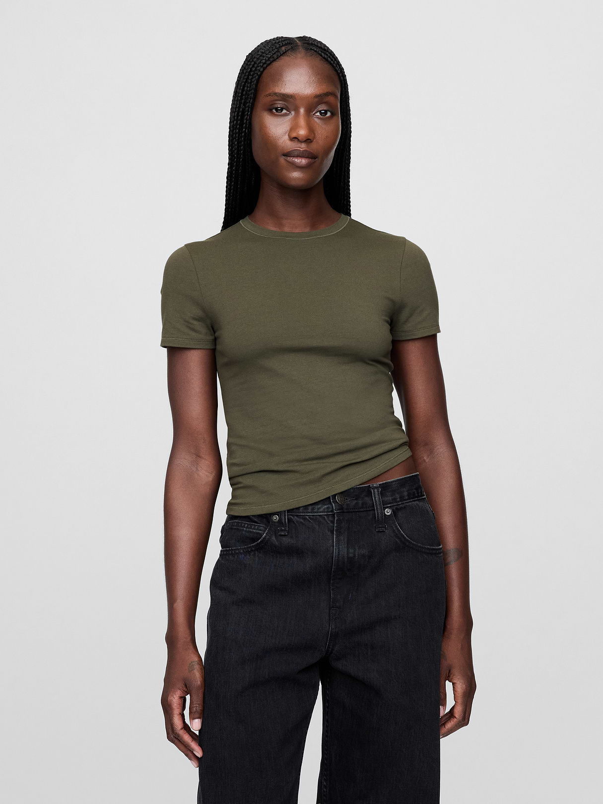 CloseKnit Jersey T-Shirt - Black moss green