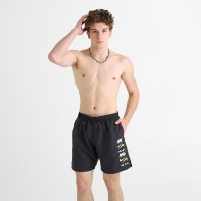 Men's Nike Swim Stack Logo Volley Shorts - Black