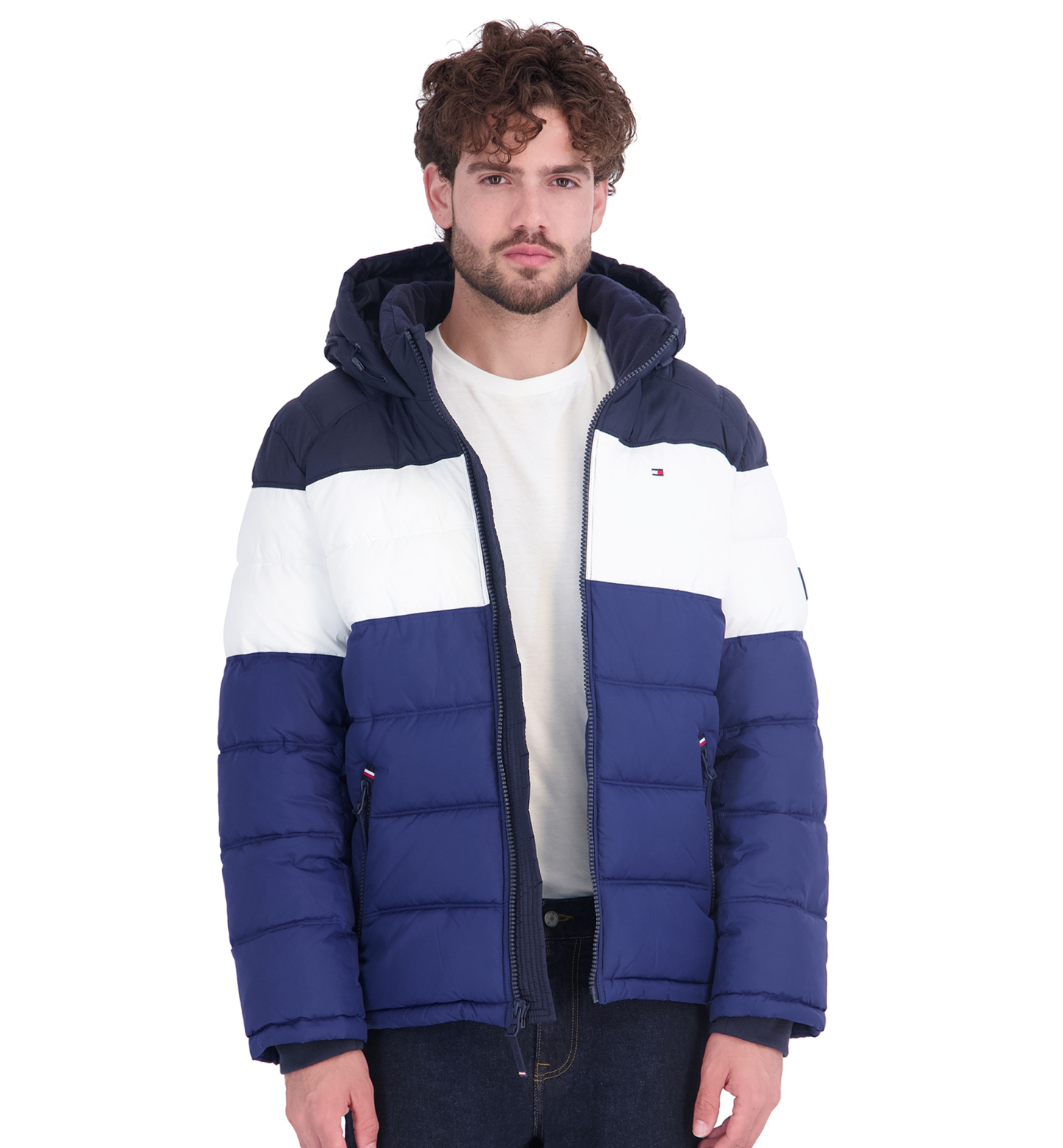 Tommy Hilfiger Men's Hooded Puffer Jacket - Royal Blue Colorblock