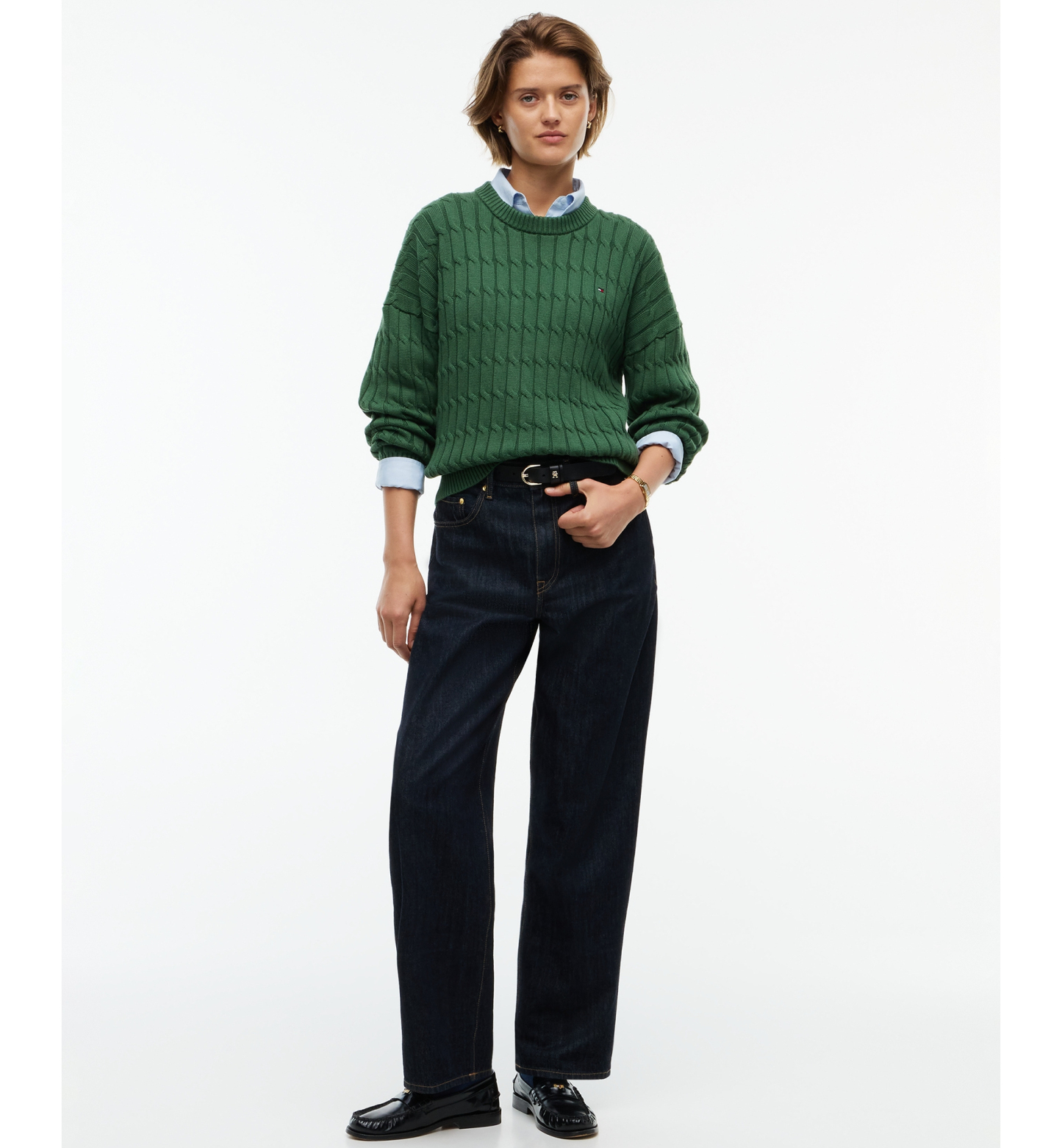 Tommy Hilfiger Women's Cable-Knit Crewneck Sweater - Deep Evergreen