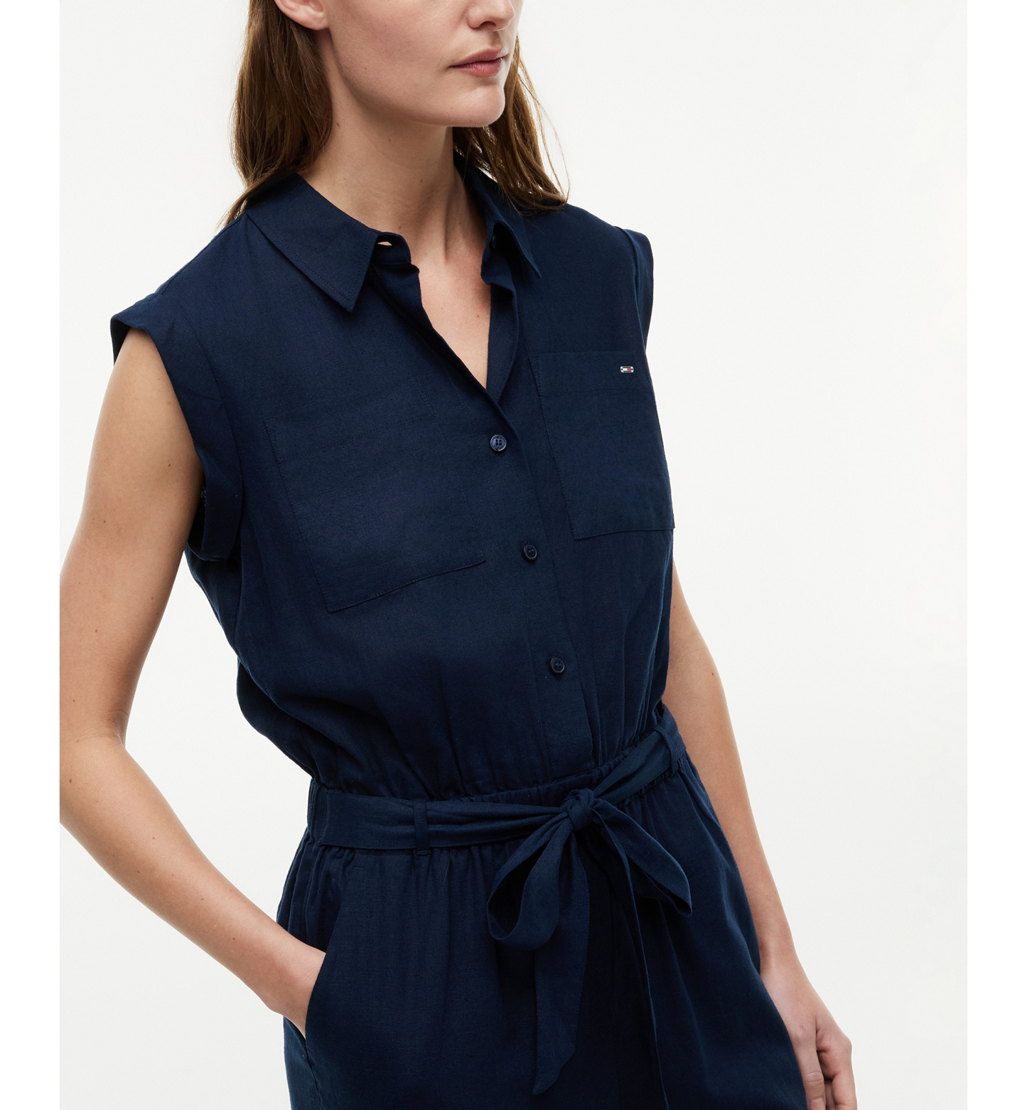 Tommy Hilfiger Women's Belted Collared Jumpsuit - Dark Night