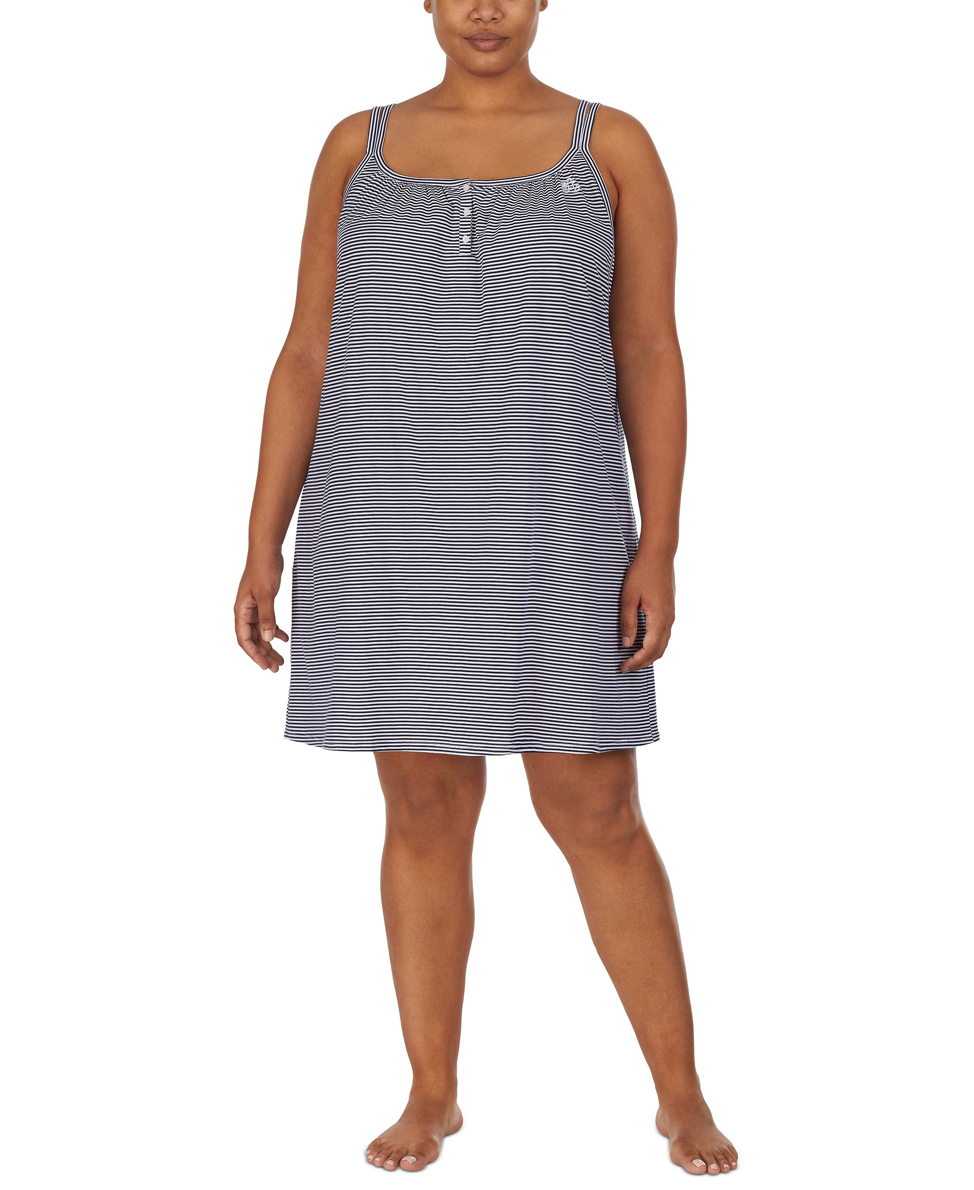 Lauren Ralph Lauren Cotton Knit Double-Strap Nightgown - Dark blue / Stripe