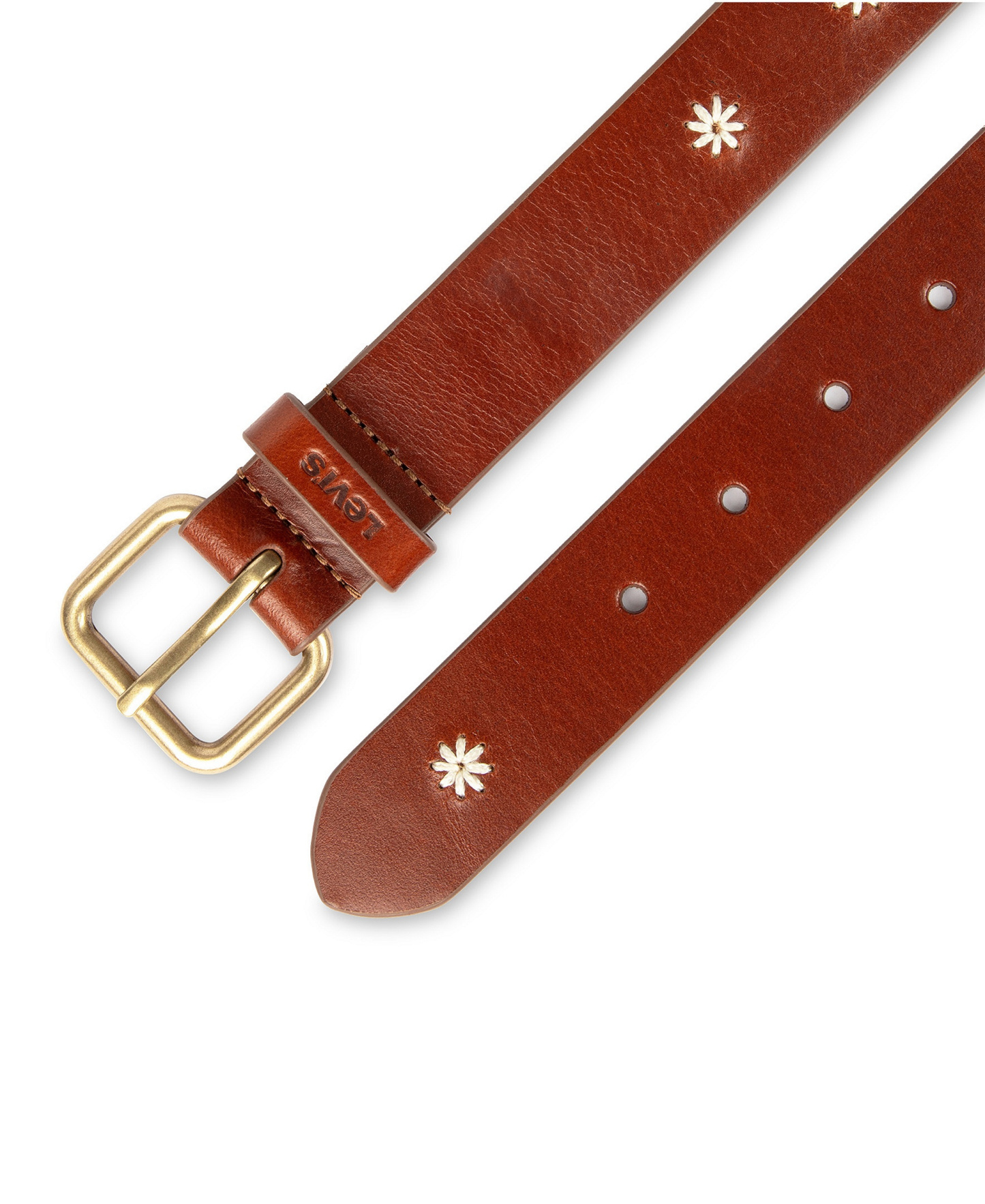 Levi's Women's Casual Floral Embroidered Belt - Cognac