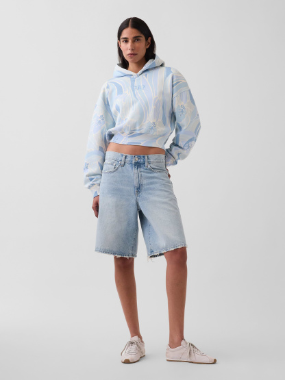 VintageSoft Crop Logo Hoodie - Blue print