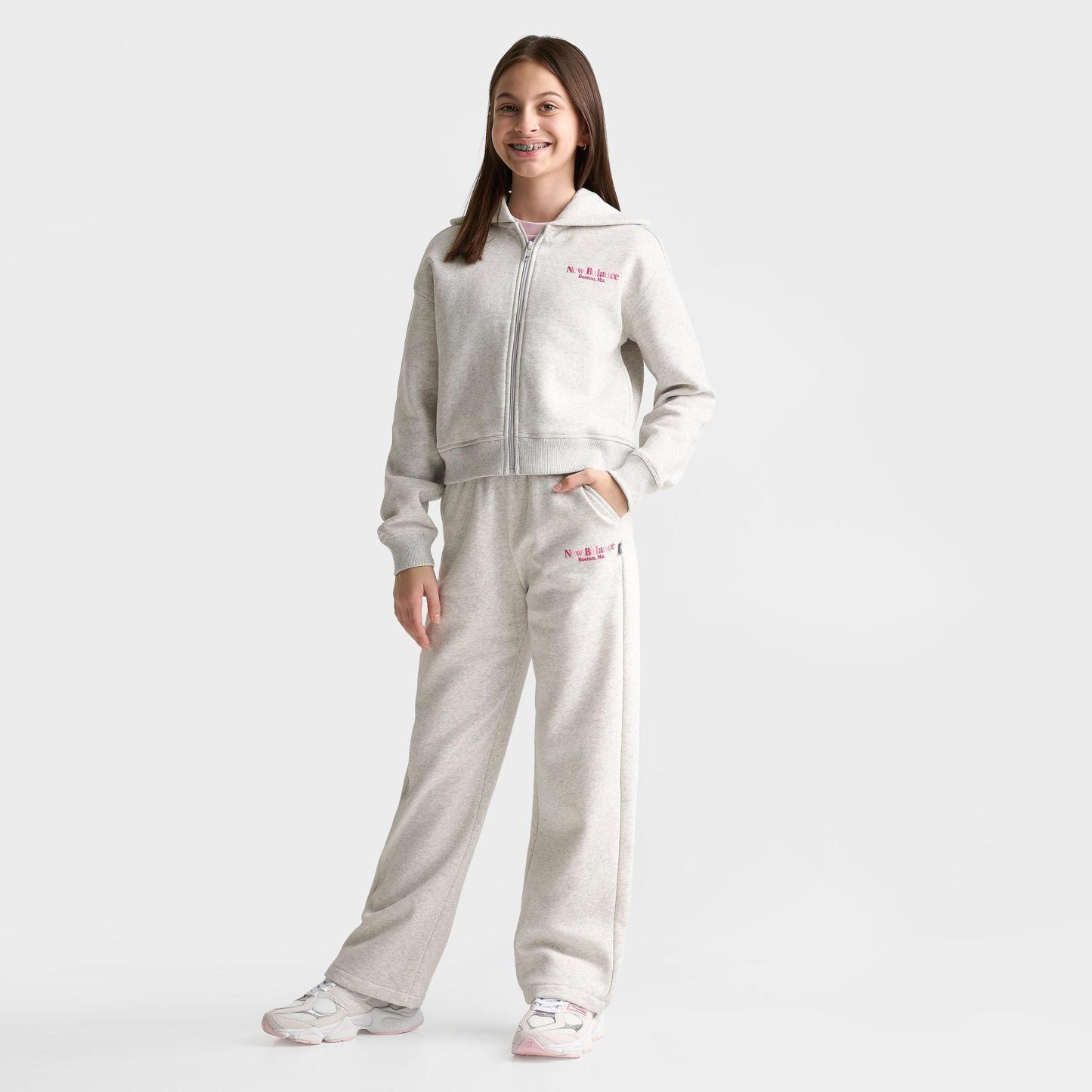 Girls' Big Kids' New Balance Wide Leg Sweatpants - Ash Heather - view 2