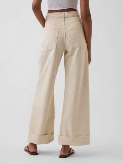 High Rise Stride Wide-Leg Ankle Jeans - Beach pebble beige