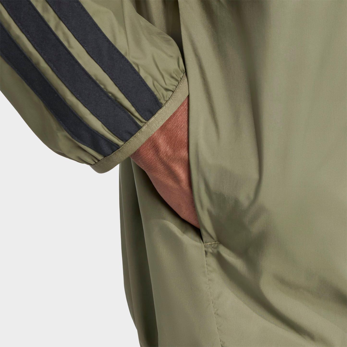 Men's adidas Essentials 3-Stripes Full-Zip Windbreaker Jacket - Olive Strata/Black