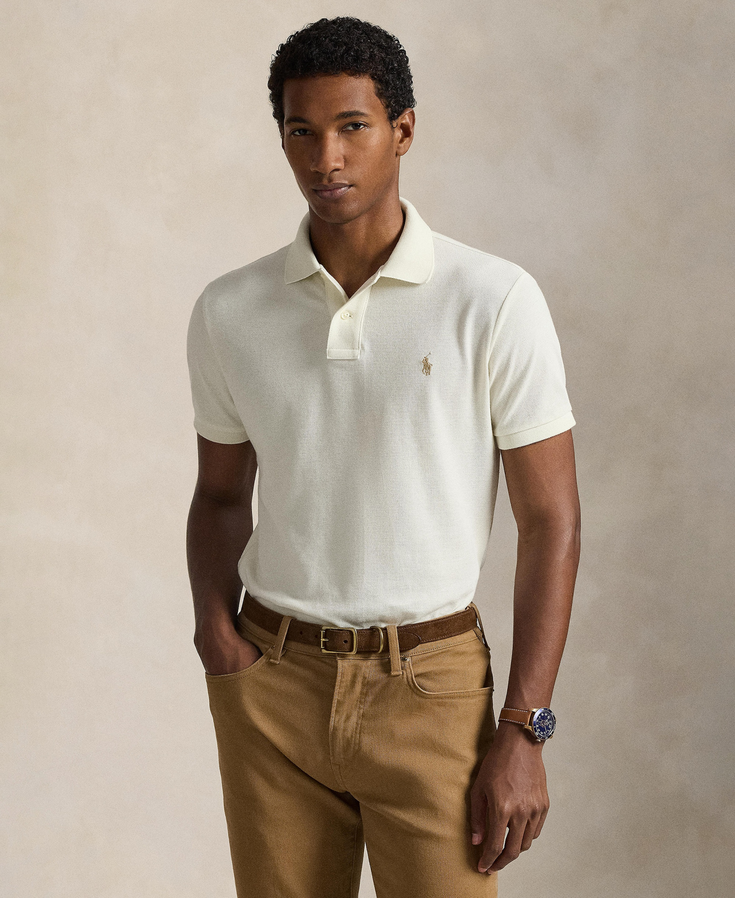 Polo Ralph Lauren Men's Cotton Custom Slim Fit Mesh Polo Shirt - Parchment Cream