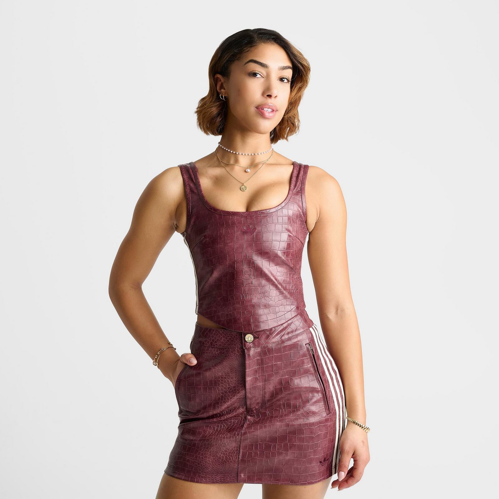 Women's adidas Originals Croc Pleather Corset Top - Maroon - view 3