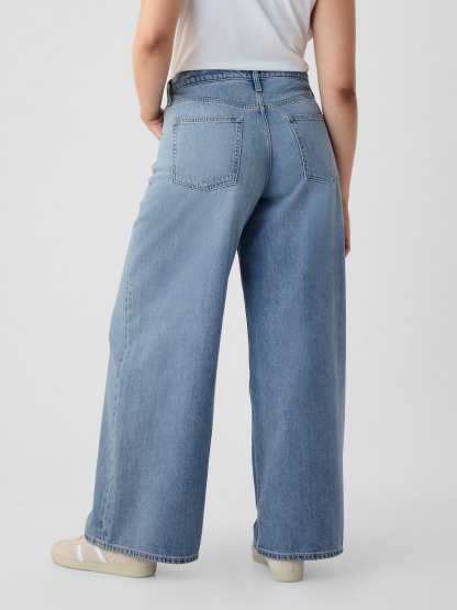 Mid Rise Denim Stripe Baggy Jeans - Light indigo wash