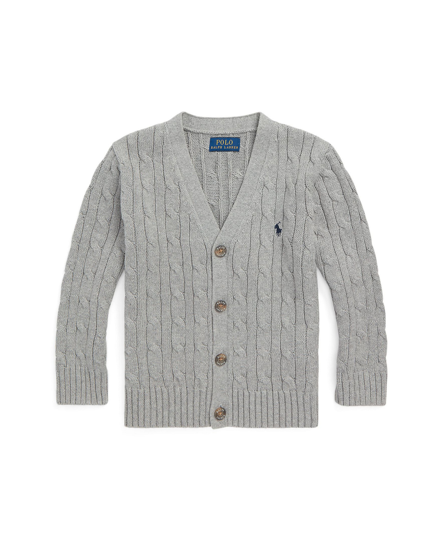 Polo Ralph Lauren Toddler and Little Boys Cable-Knit Cotton V-Neck Cardigan Sweater - Andover Heather