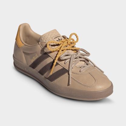 Women's adidas Originals Gazelle Indoor Casual Shoes - Magic Beige/Brown/Preloved Yellow - Both shoes facing left