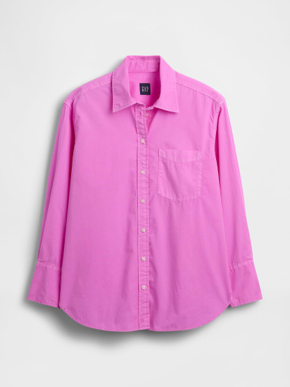 Organic Cotton Poplin Stripe Big Shirt - Neon pink glow