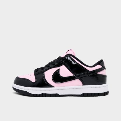 Women's Nithtke Dunk Low Patent Leather Casual Shoes - Pink Foam/Black/White - Left shoe facing left. Outside of the shoe.