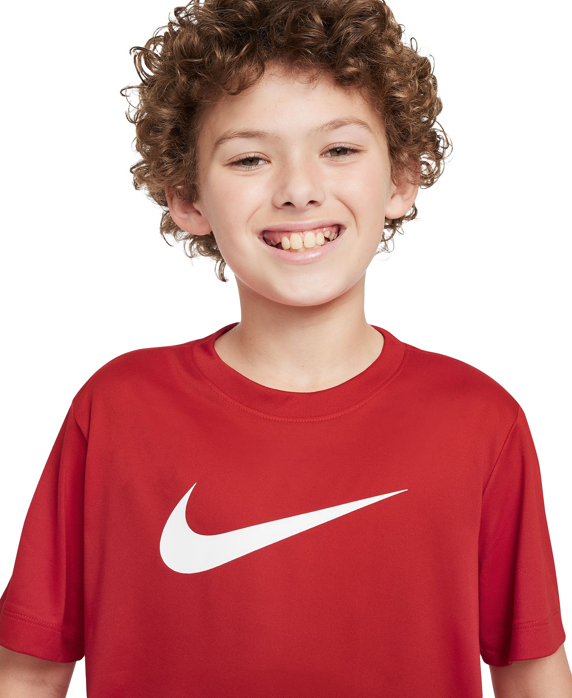 Nike Big Boys' and Girls' Legend Swoosh-Logo Crewneck Dri-FIT T-Shirt - University Red
