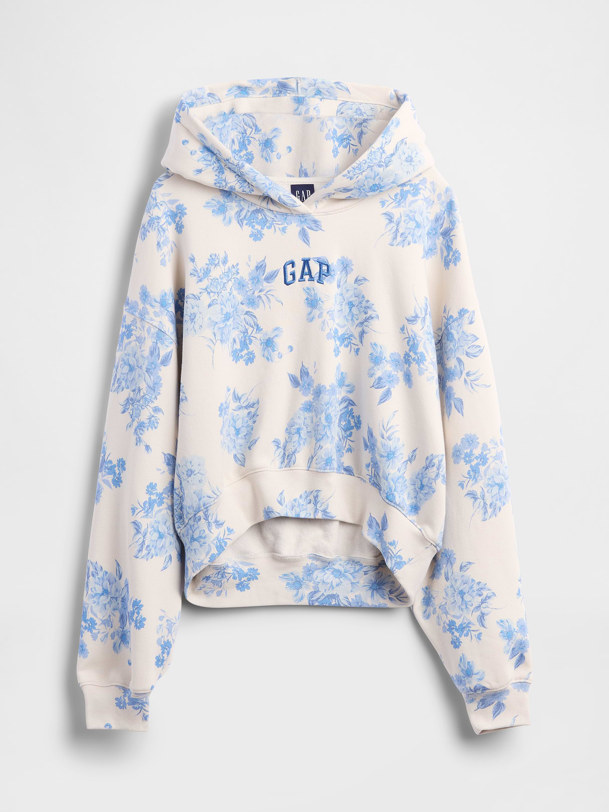 VintageSoft Crop Logo Hoodie - Blue floral print