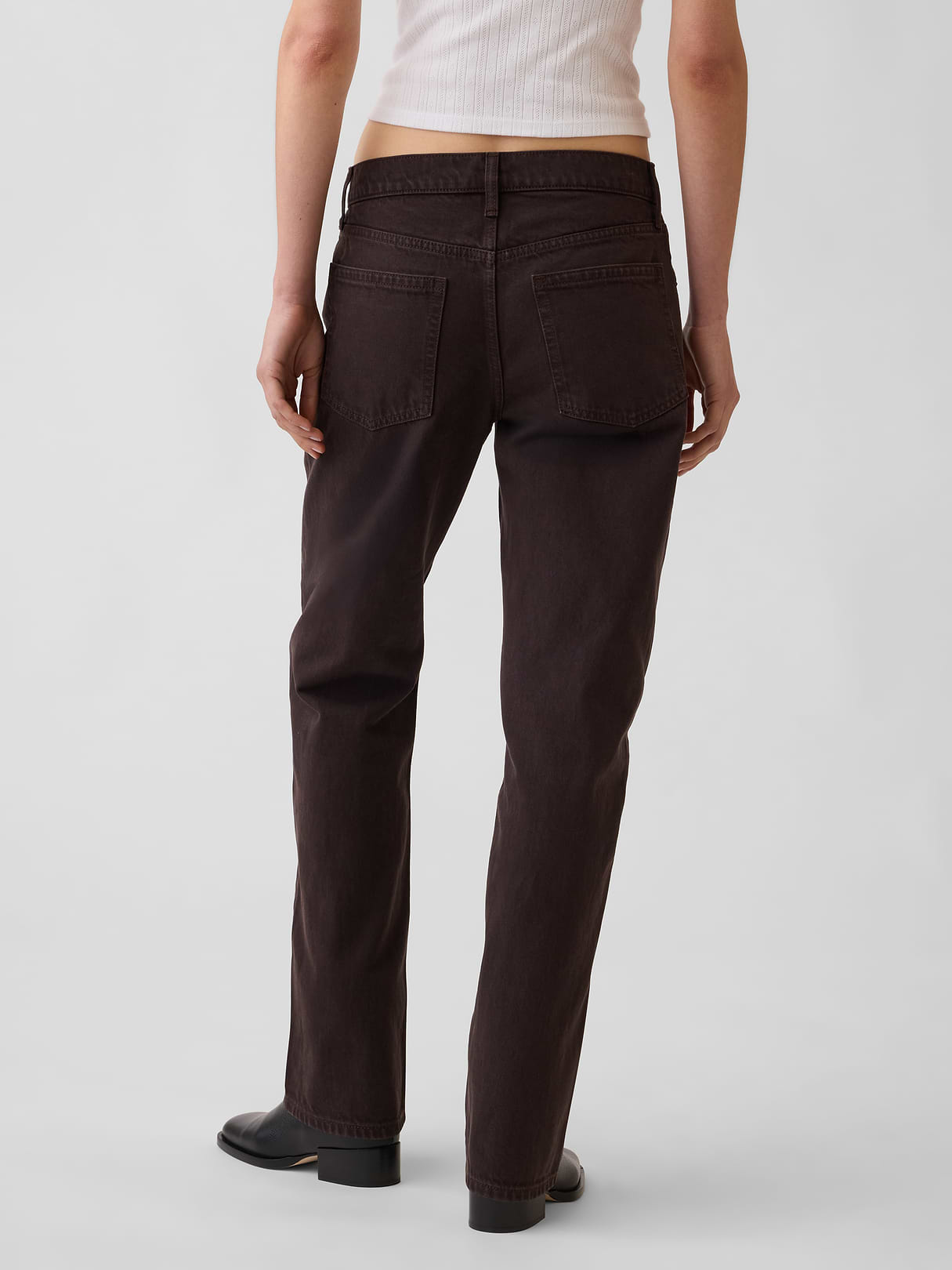 Mid Rise Straight Taper Jeans - Dark brown