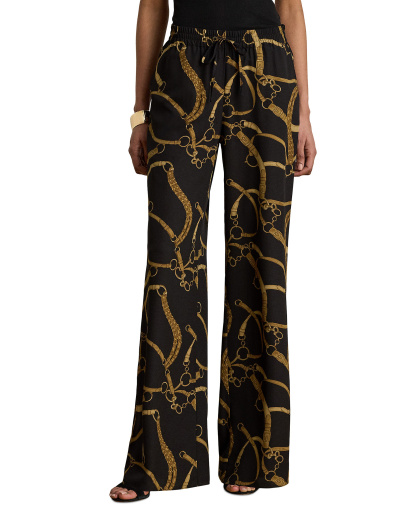 Lauren Ralph Lauren Women's Belting-Print Wide-Leg Pants - Black/tan