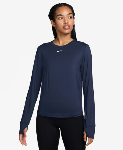 Nike Women's One Classic Dri-FIT Long-Sleeve Top - Midnight Navy/white