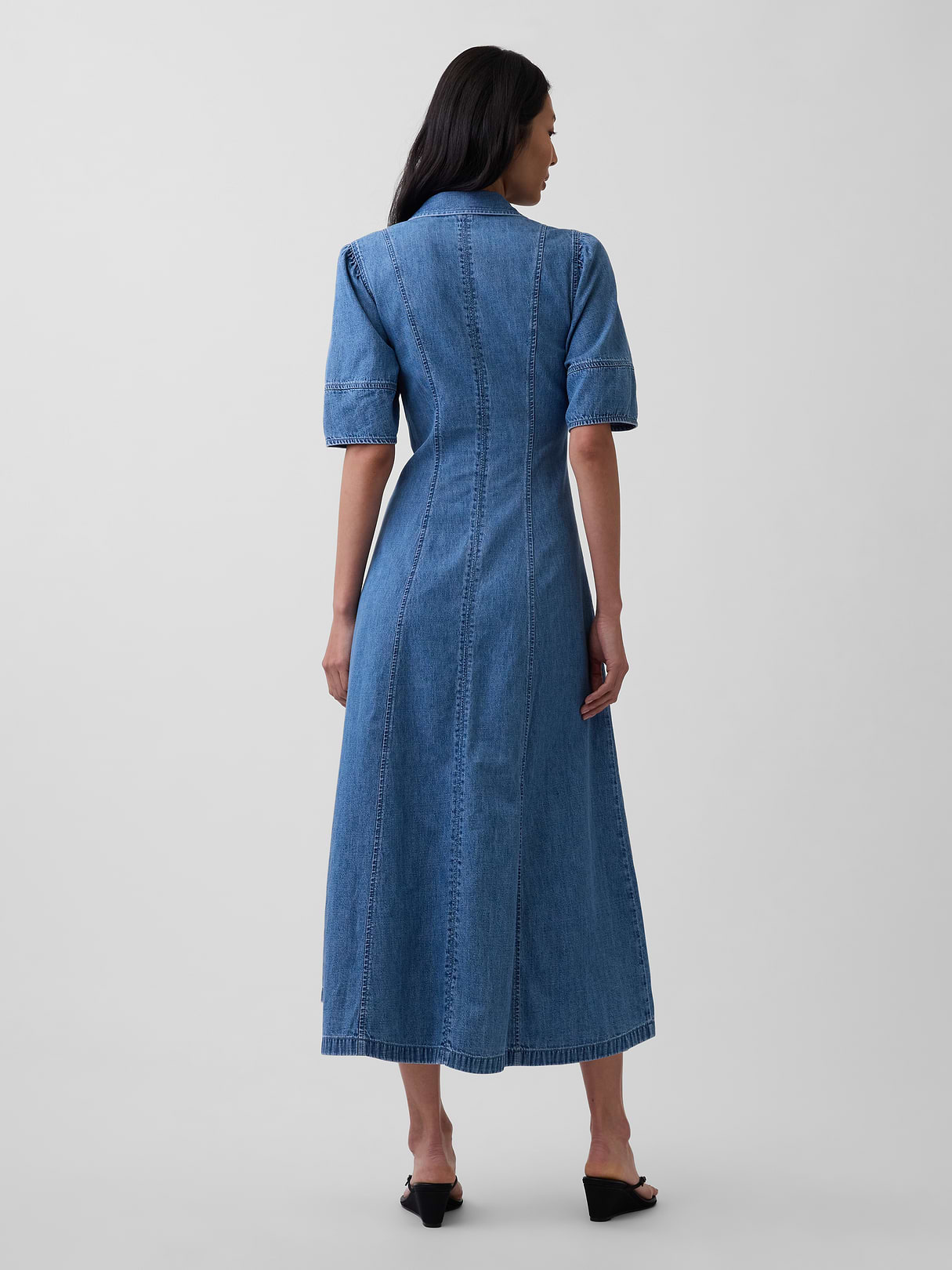 Barrel-Sleeve Maxi Shirtdress - Medium wash