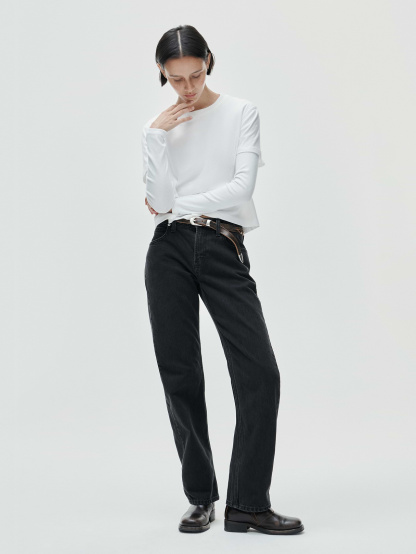 Mid Rise Straight Taper Jeans - Black wash
