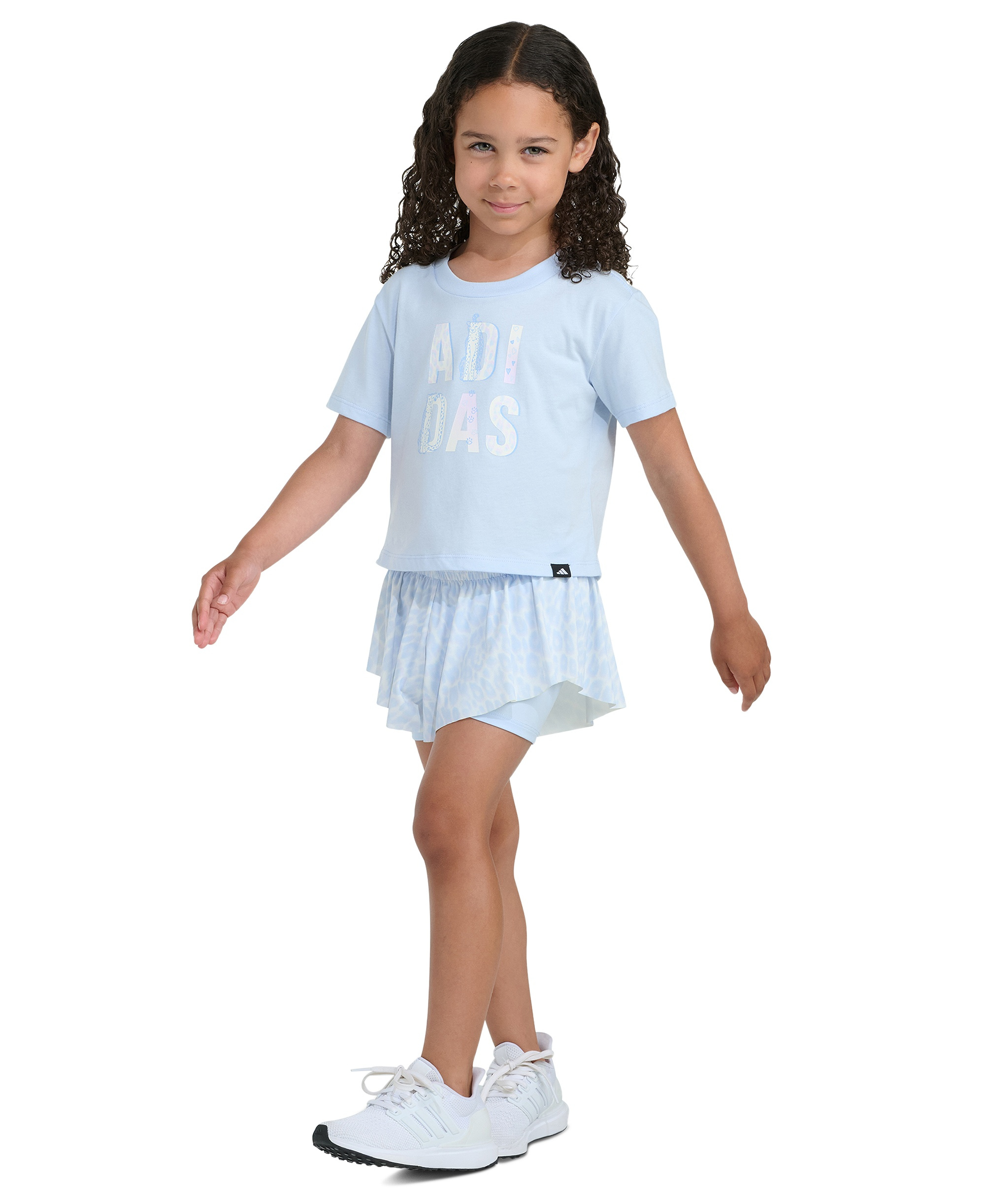adidas Girls' 2T-6X Short-Sleeve Graphic T-Shirt and Printed Flowy Shorts, 2-Piece Set - Light Blue