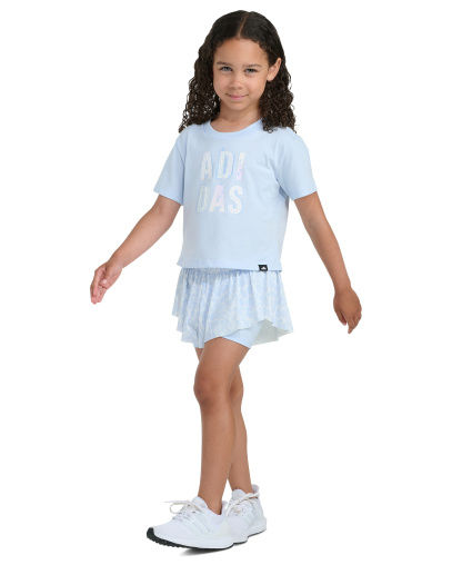adidas Girls' 2T-6X Short-Sleeve Graphic T-Shirt and Printed Flowy Shorts, 2-Piece Set - Light Blue