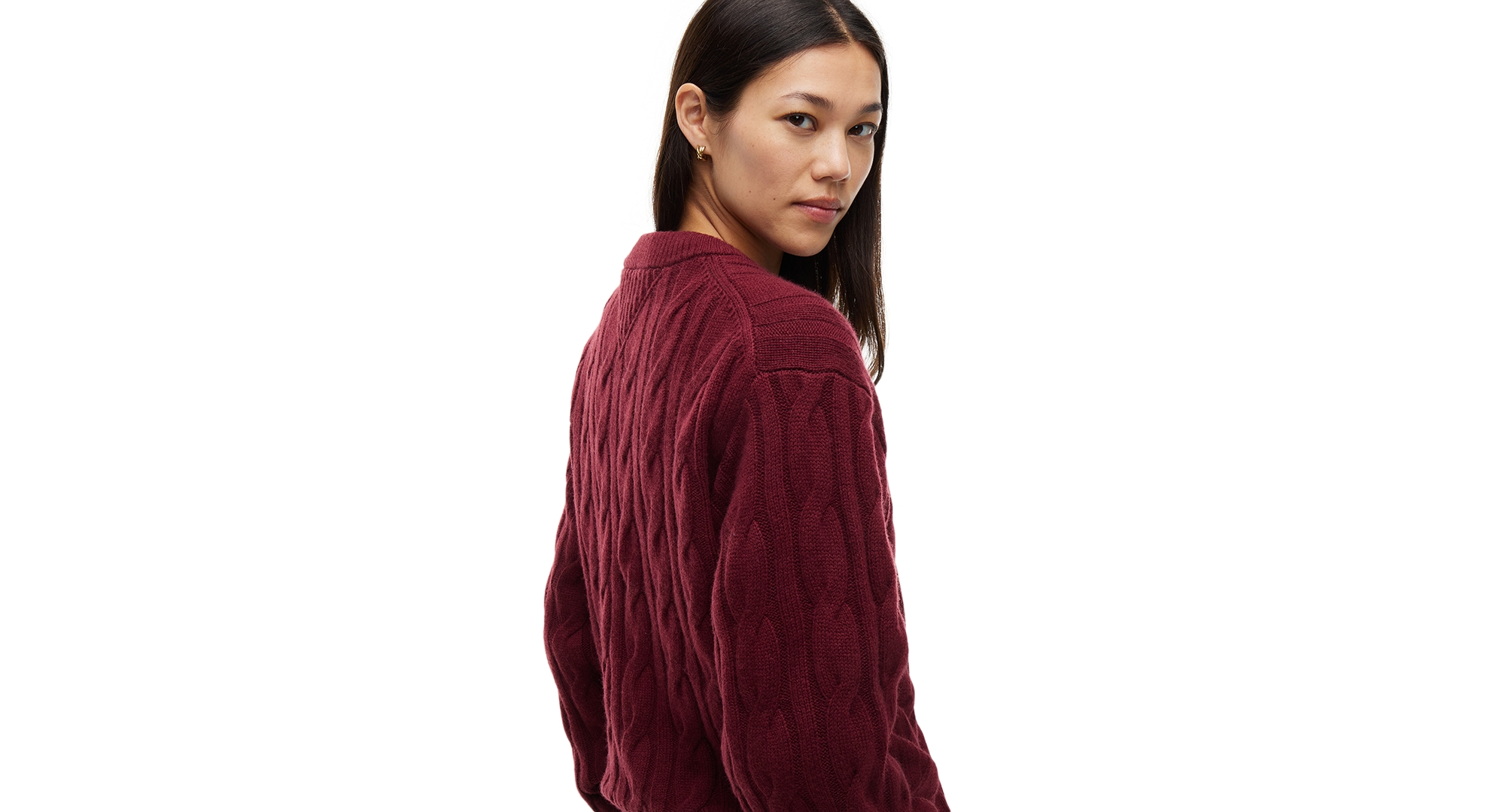Tommy Hilfiger Women's American Icons 100% Wool Cable-Knit Crewneck Sweater, Macy's Exclusive - Burgundy