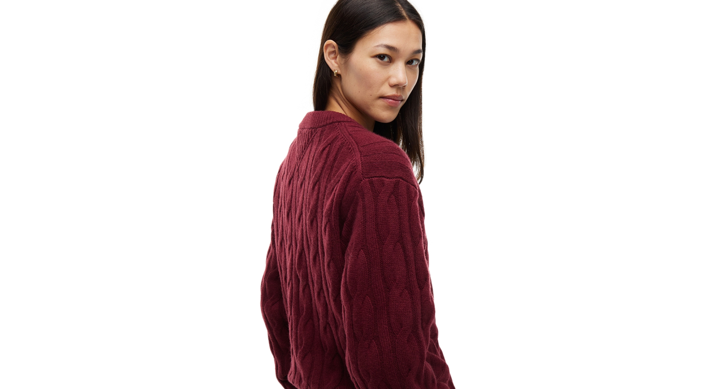 Tommy Hilfiger Women's American Icons 100% Wool Cable-Knit Crewneck Sweater, Macy's Exclusive - Burgundy
