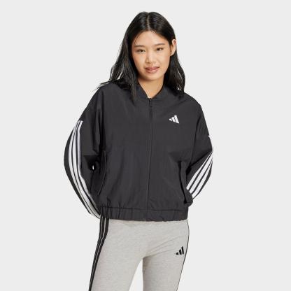 Women's adidas Sportswear Essentials 3-Stripes Lifestyle Woven Full-Zip Bomber Jacket - Black/White