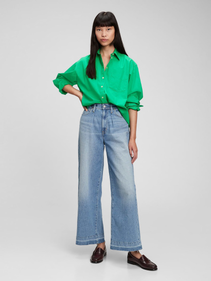 Organic Cotton Poplin Stripe Big Shirt - parrot green