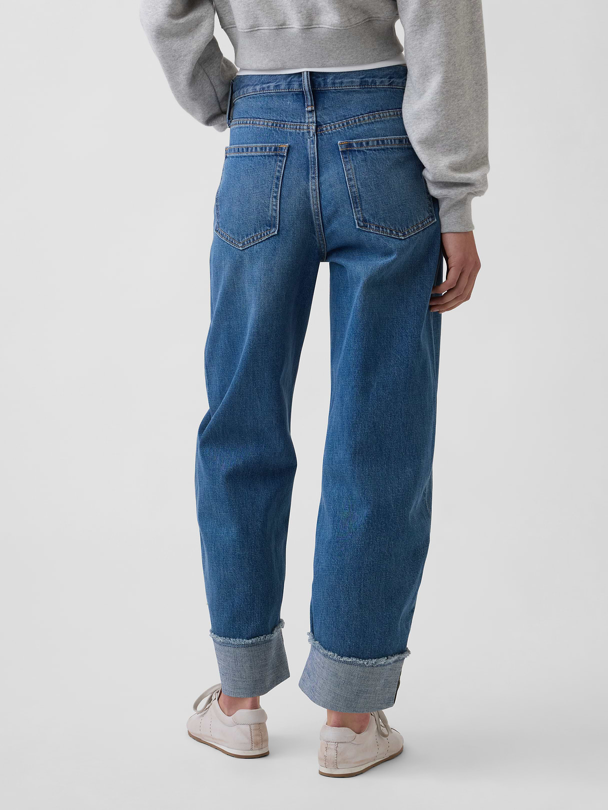 High Rise Barrel Jeans - Cuffed medium wash