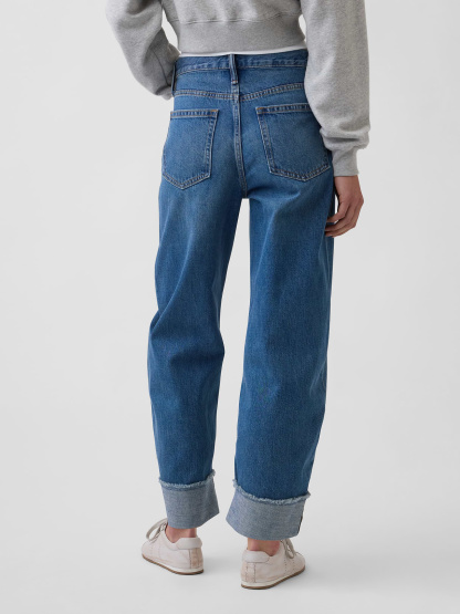 High Rise Barrel Jeans - Cuffed medium wash