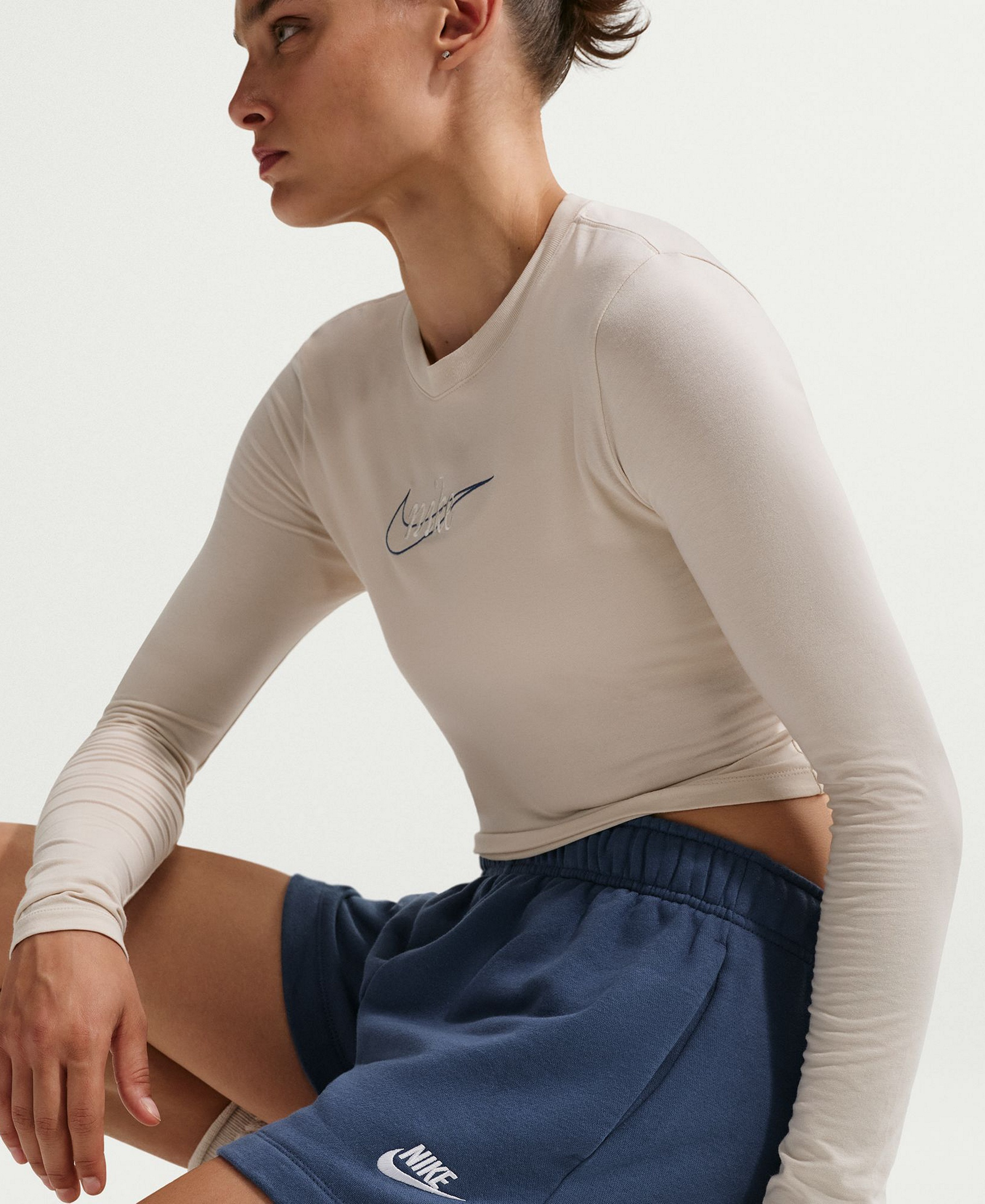 Nike Women's Sportswear Club Fleece Mid-Rise Shorts - Mystic Navy/White