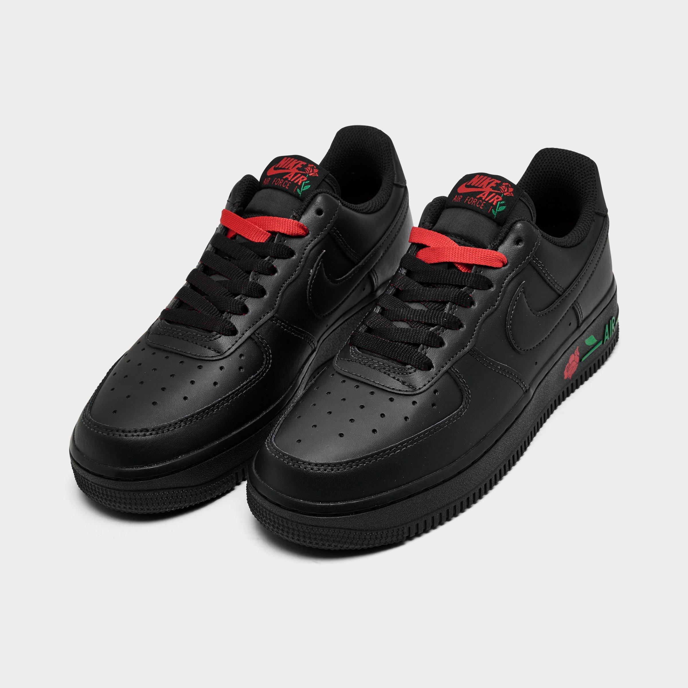 Women's Nithtke Air Force 1 '07 SE Casual Shoes - Black/Black/Sport Red/Pine Green - Both shoes facing left