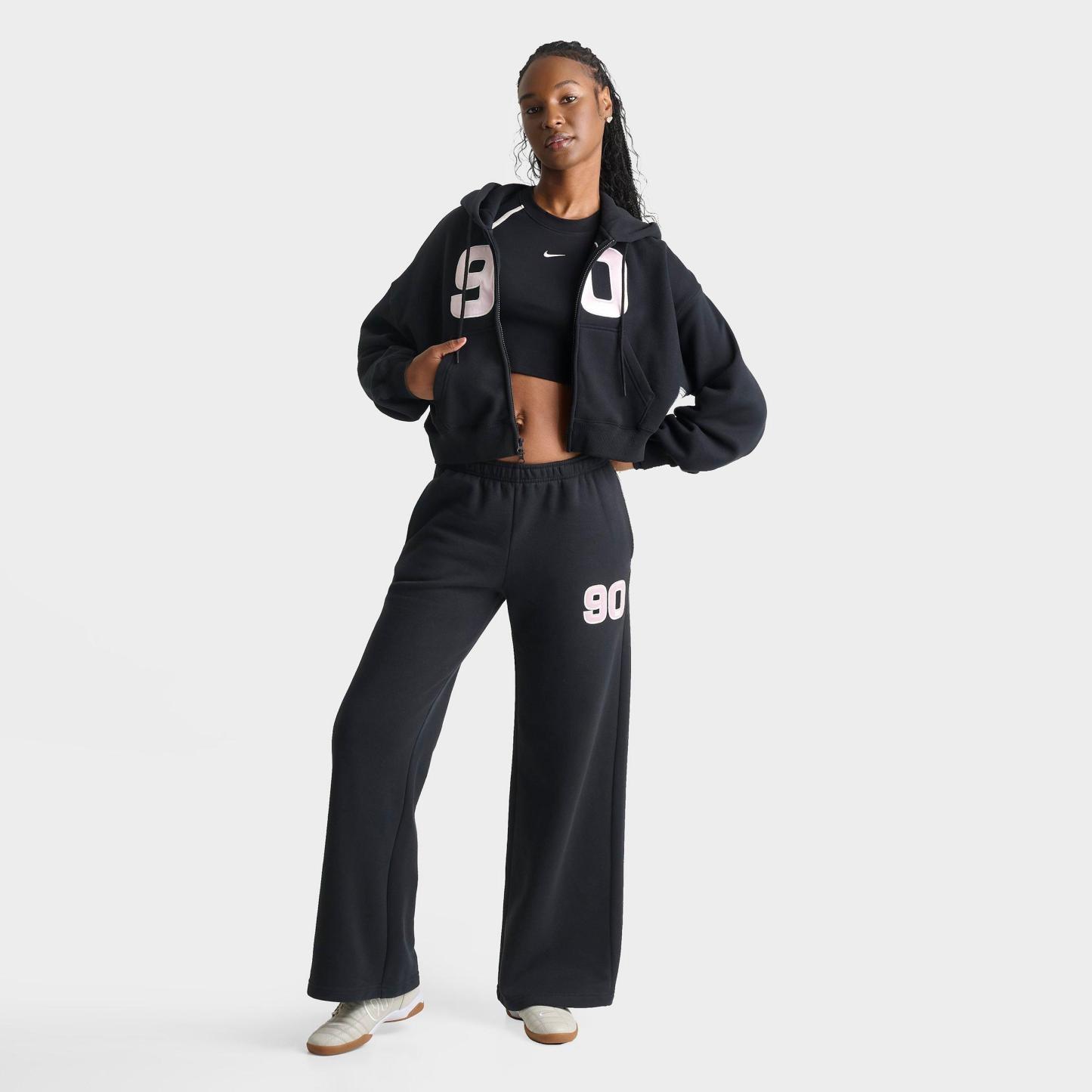 Women's Nithtke Studio Fleece Medium-Weight "90" Oversized Cropped Full-Zip Sweatshirt - Black