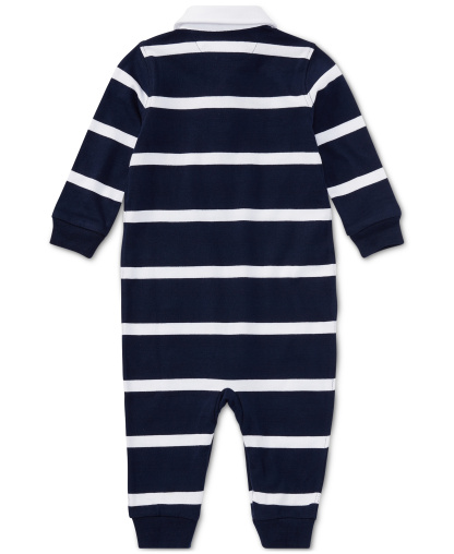 Polo Ralph Lauren Baby Boys Striped Rugby Cotton Coverall - French Navy Multi