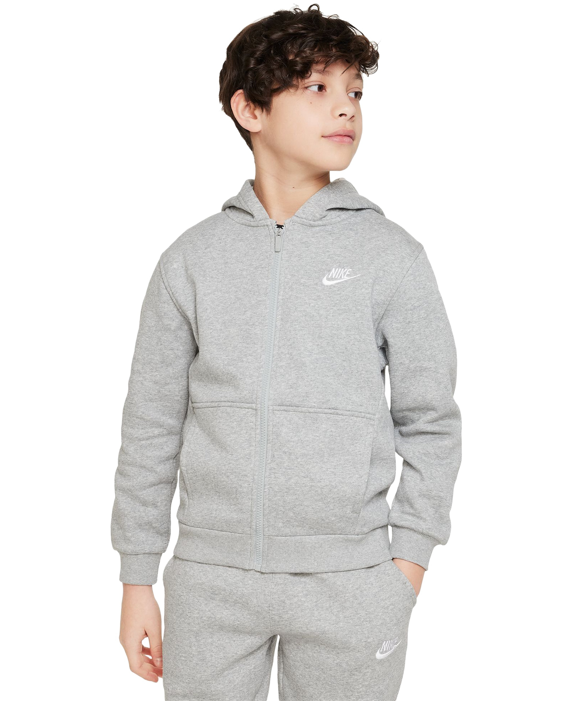 Nike Boys' and Girls' 7-20 Sportswear Club Fleece Full-Zip Hoodie - Dark Gray Heather