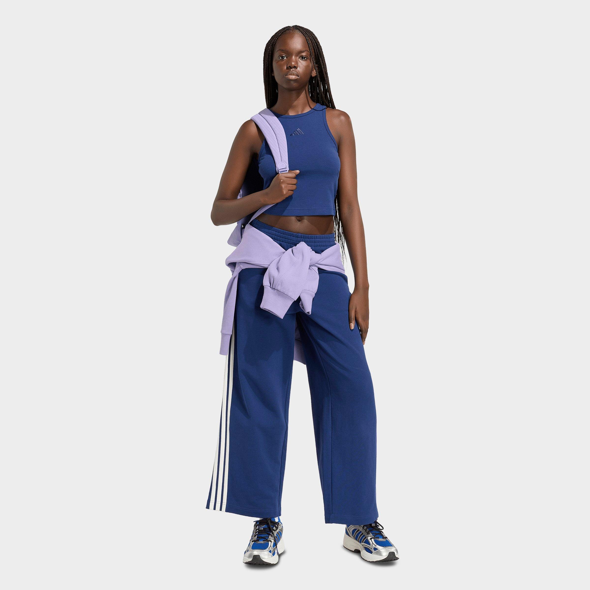 Women's adidas Kit 3-Stripes Wide Pants - Dark Blue/Off White