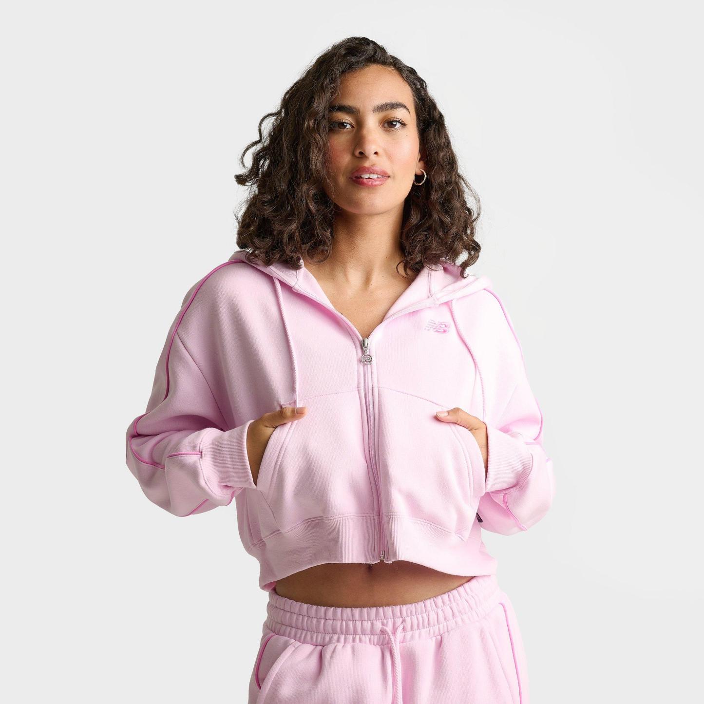 Women's New Balance Piped Cropped Full-Zip Hoodie - Light Raspberry - view 3