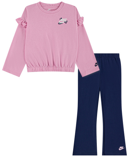 Nike Girls' 4-6X Ruffle Top and Flared Leggings, 2-Piece Set - Pink/Navy