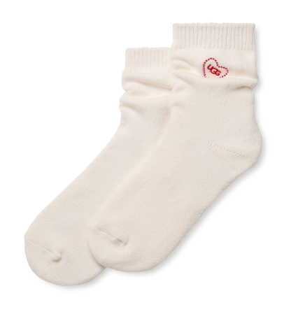 UGG Women's Rib Knit Slouchy Quarter Embroidered Heart Socks - W Rib Knit Slouchy Quart