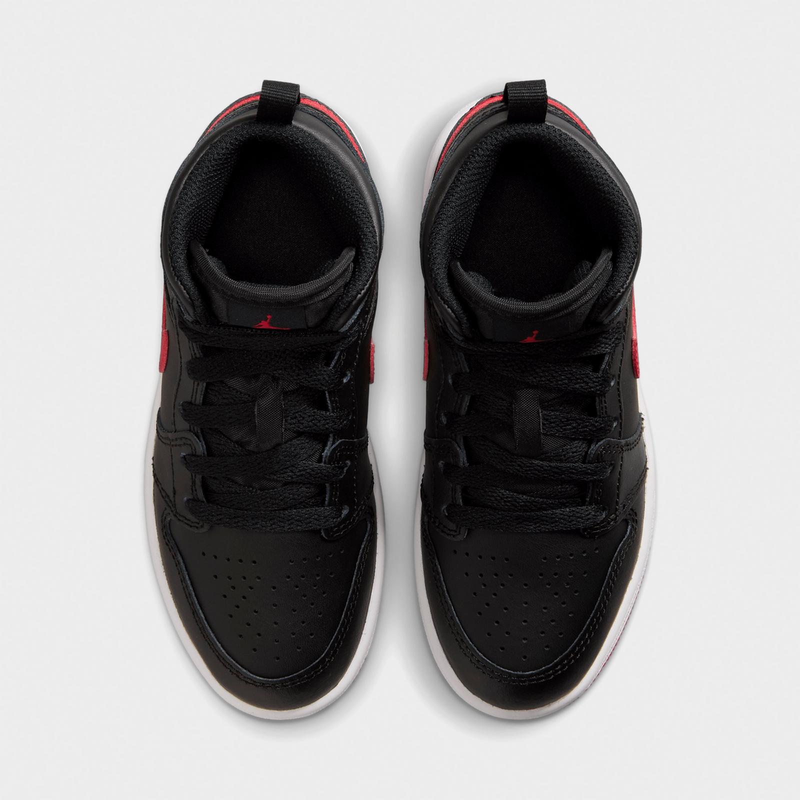 Little Kids' Air Jordan Retro 1 Mid Casual Shoes - Black/White/University Red - view 5