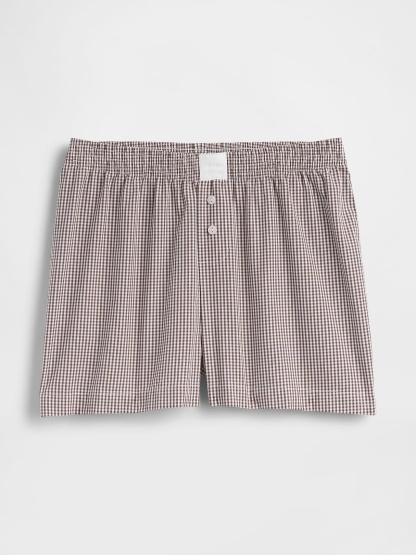 Poplin PJ Boxer Shorts - Brown gingham