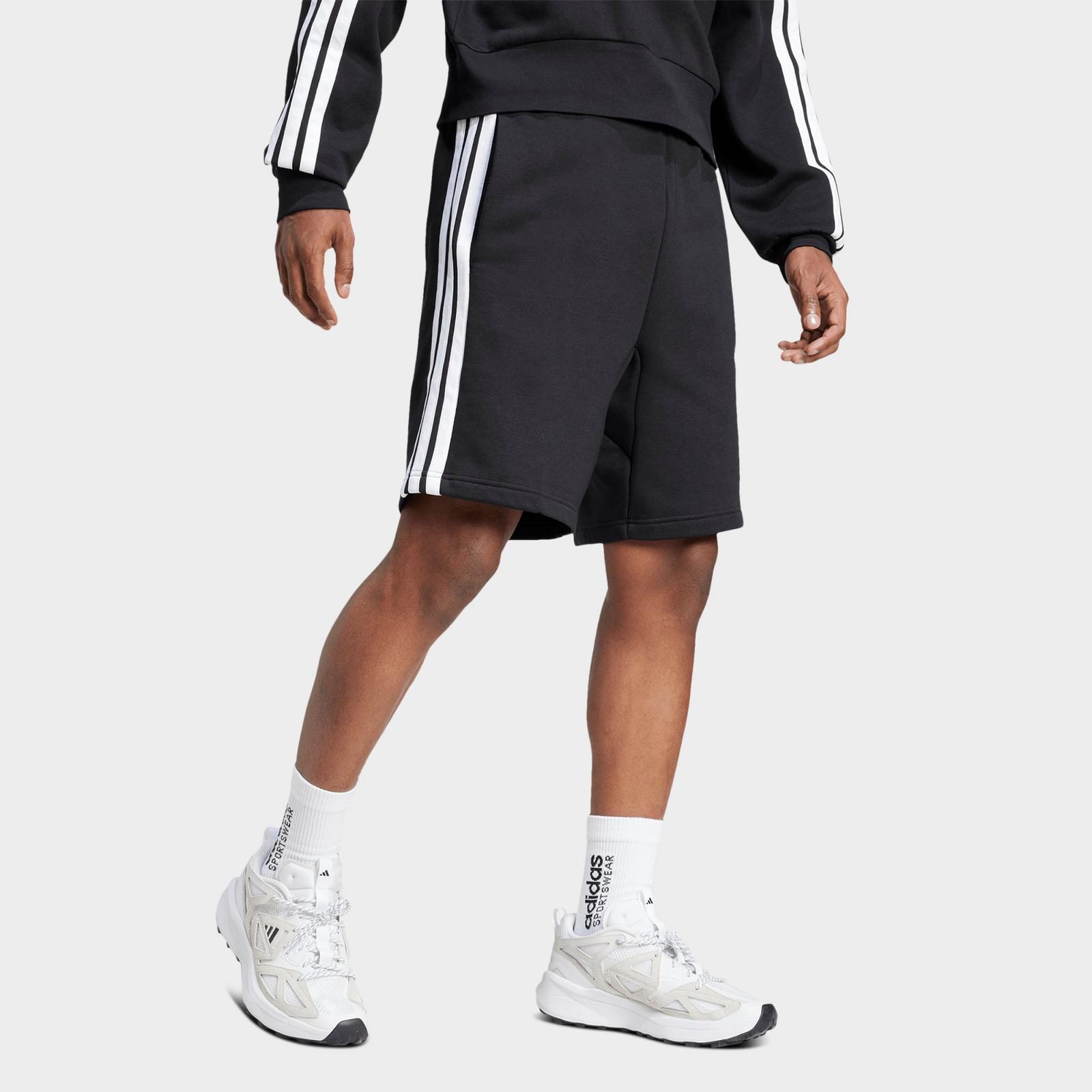 Men's adidas Essentials 3-Stripes Fleece Shorts - Black/White - view 2