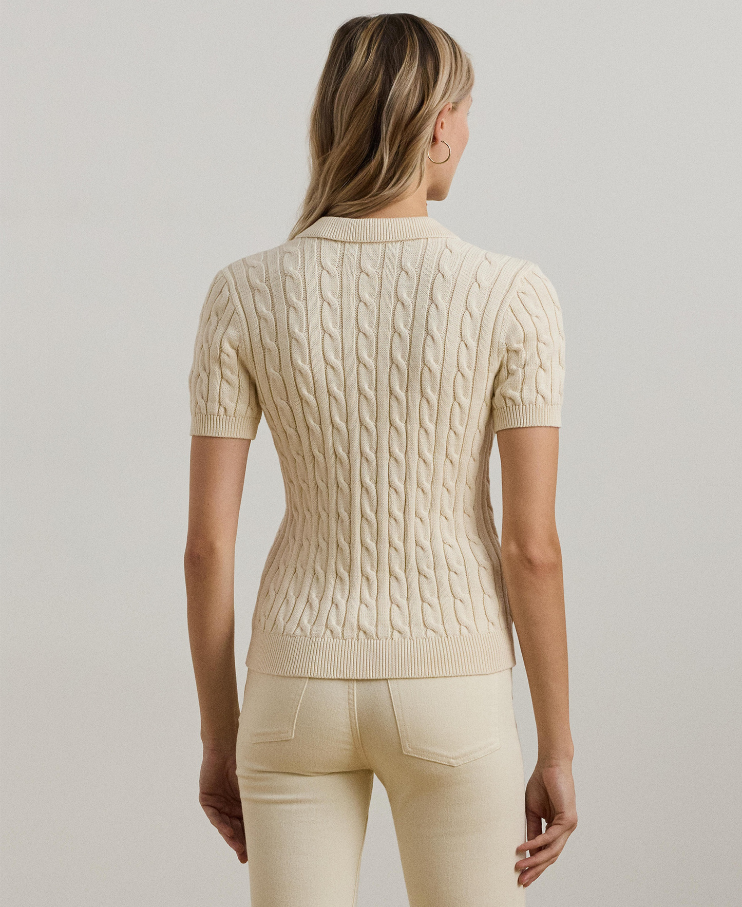 Lauren Ralph Lauren Women's Cable-Knit Sweater Polo - Mascarpone Cream