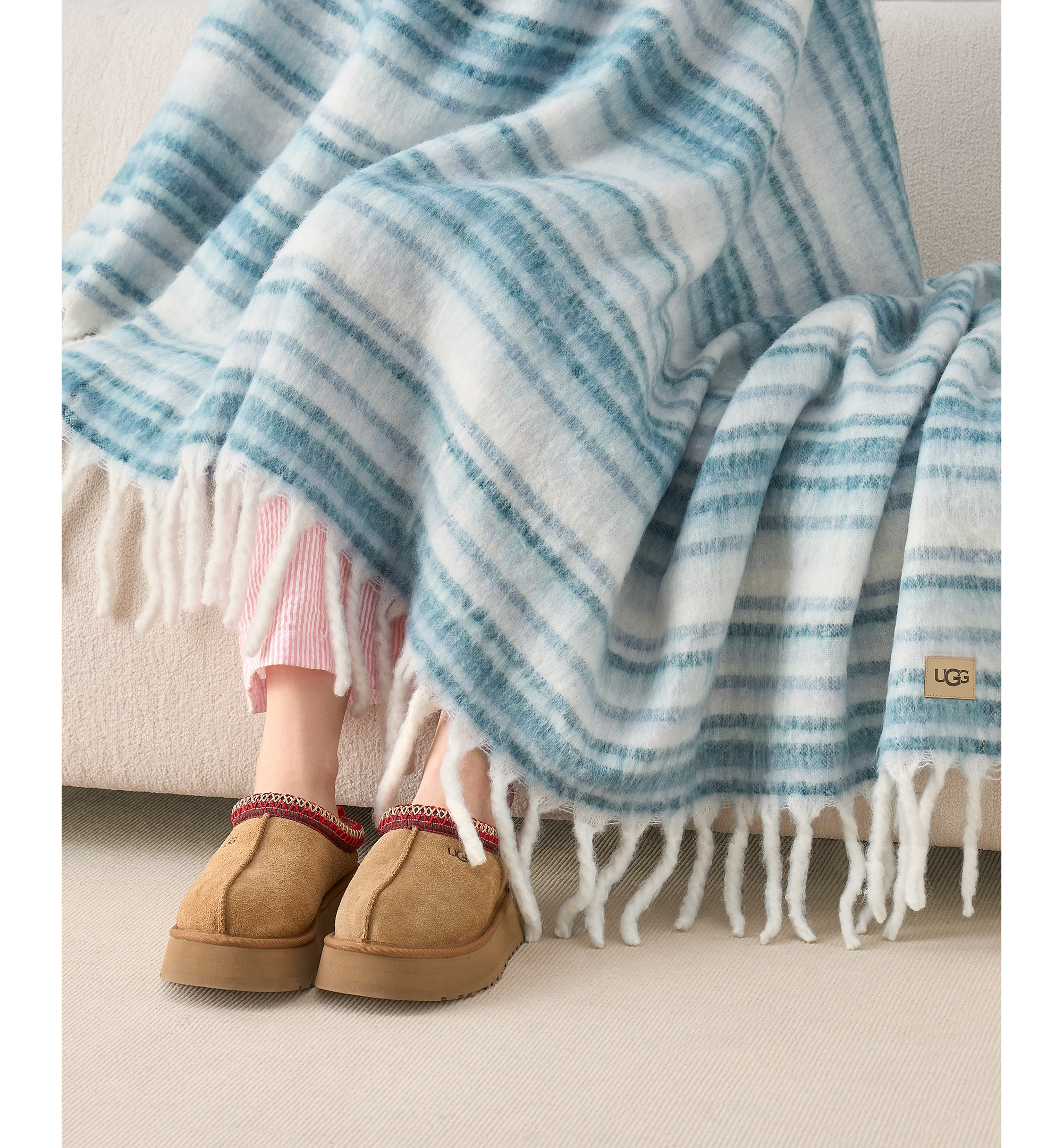 UGG® Joana Striped Throw, 50" x 70" - Silver Blue