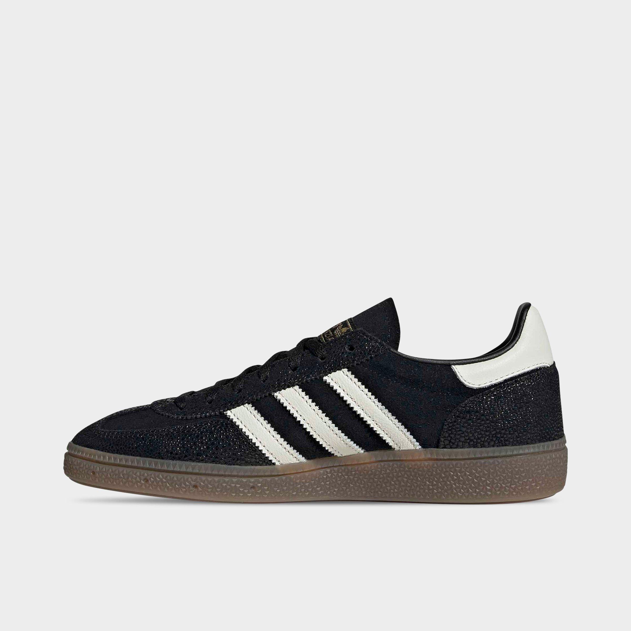 Women's adidas Originals Handball Spezial Casual Shoes - Part 3 - Core Black/Cloud White/Gold Metallic - Left shoe facing left. Outside of the shoe.