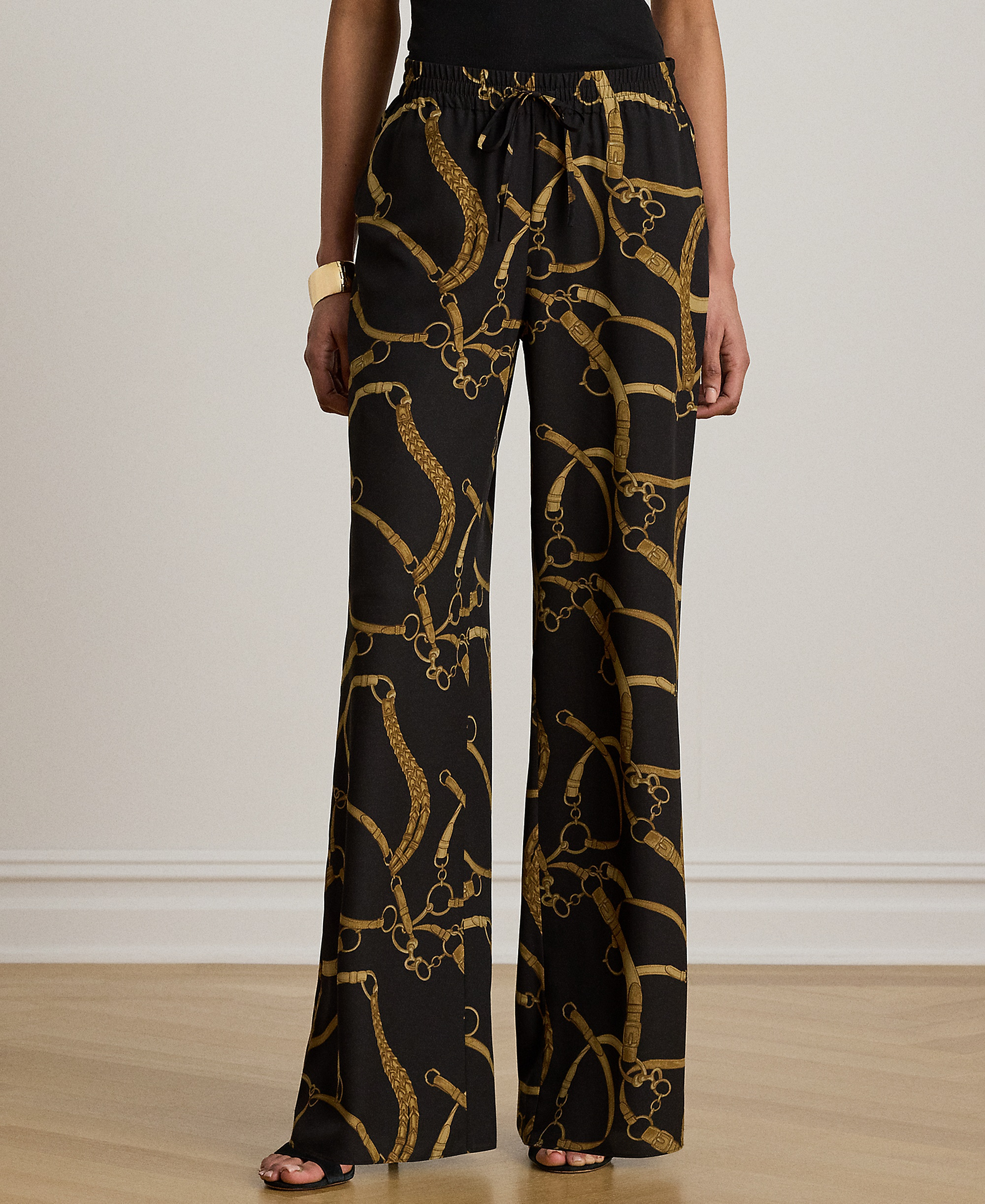 Lauren Ralph Lauren Women's Belting-Print Wide-Leg Pants - Black/tan