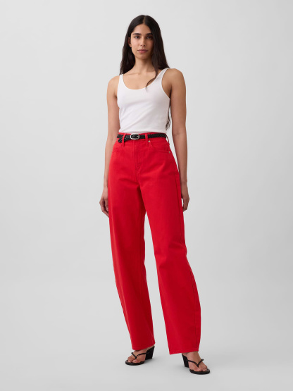 High Rise Barrel Jeans - Red star